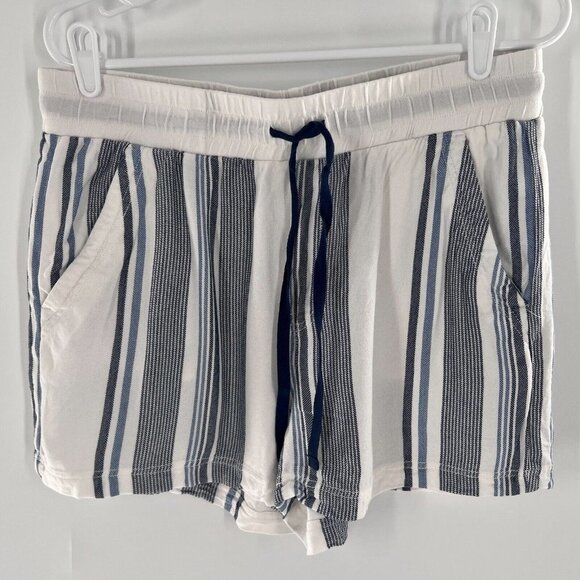 Splendid Women's Large Pull-On Shorts Drawstring Waist Stripe Black Blue White - Picture 1 of 14